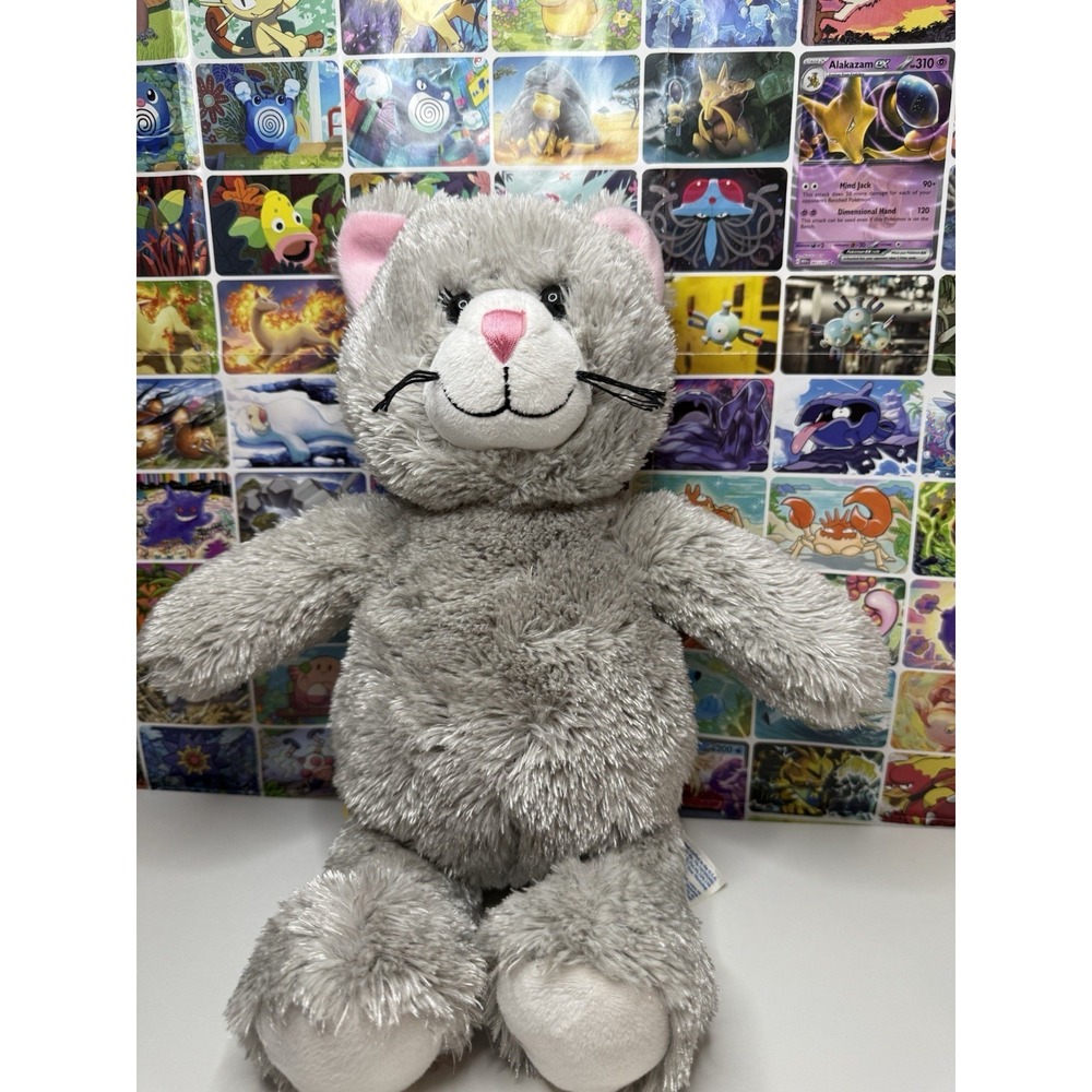 Build-A-Bear Gray Kitten Cat Plush 17" Gray White Pink Nose Stuffed Animal BAB